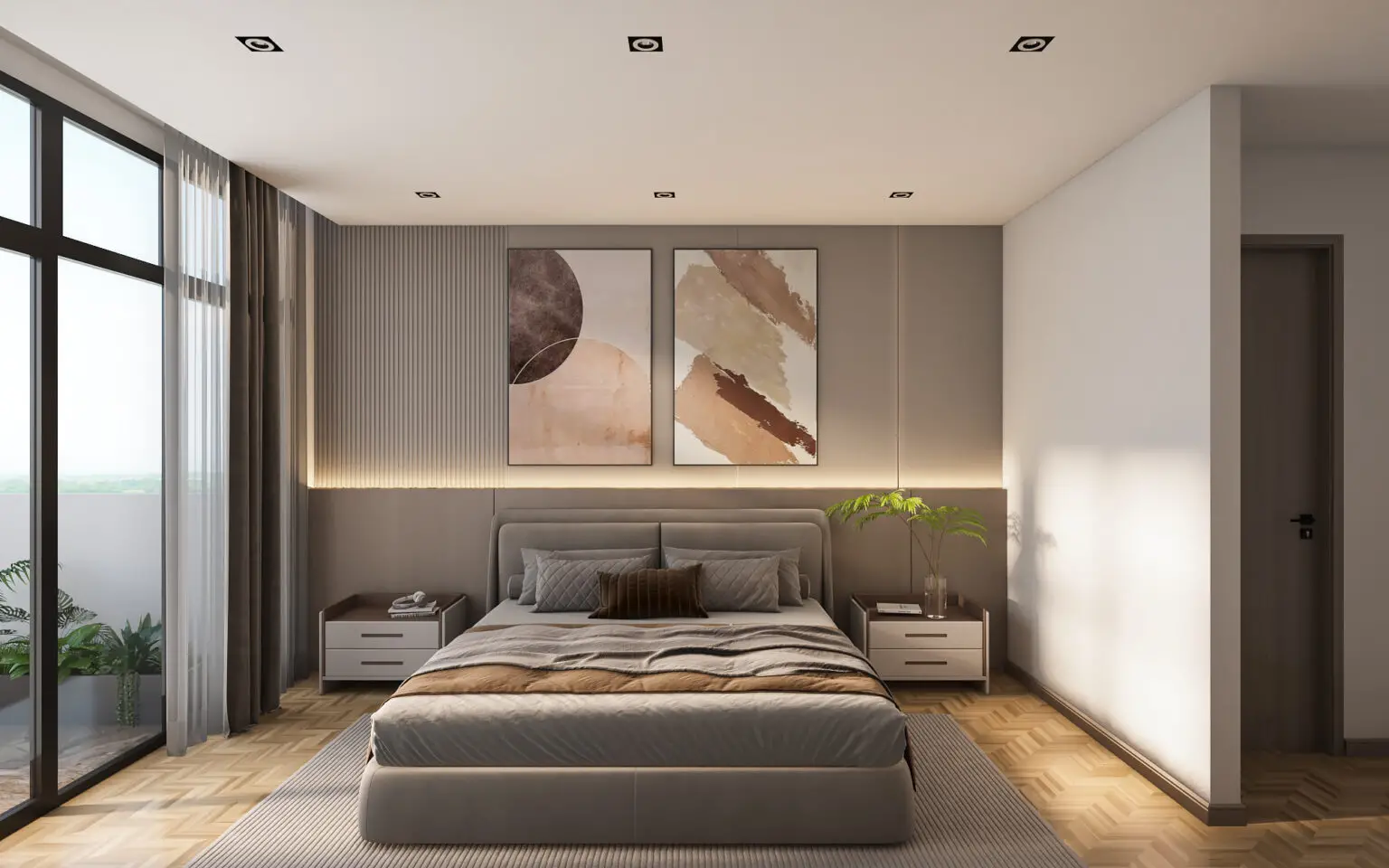 Main bedroom of a two-bedroom residence at Opal Suites