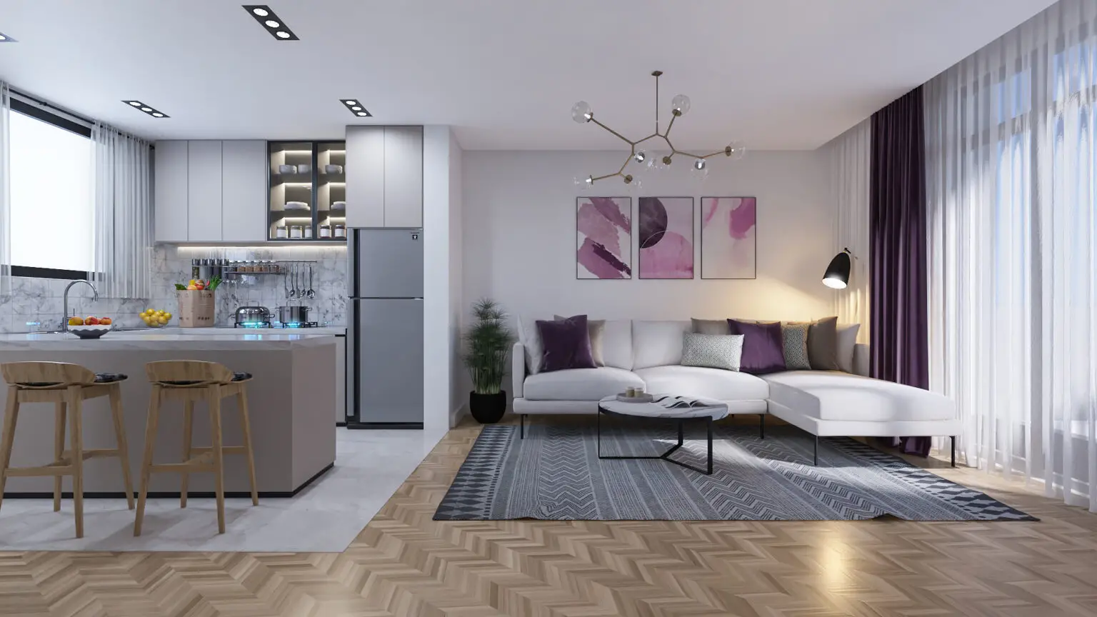 Corner living area at Opal Suites with windows on two sides