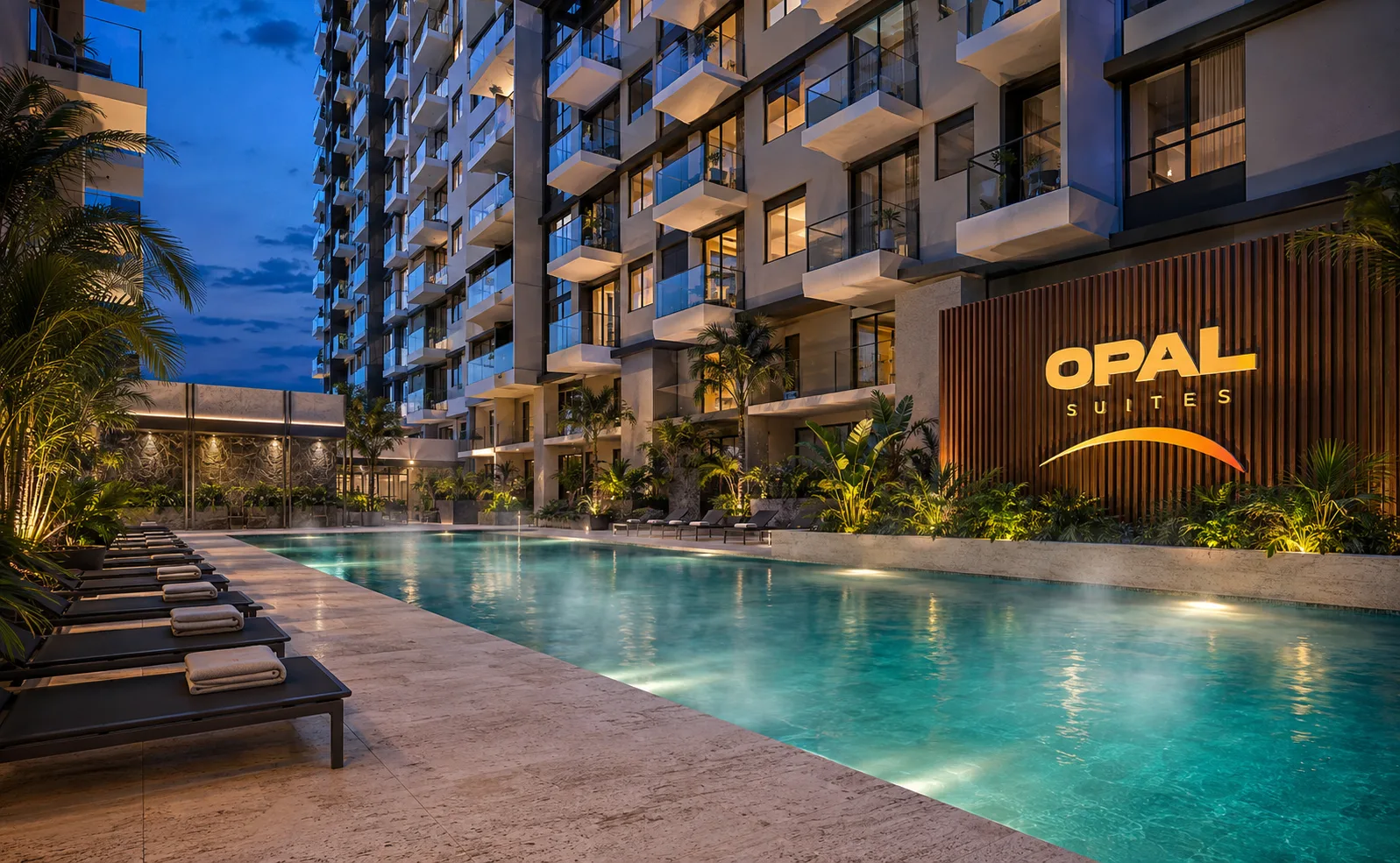 Heated swimming pool at Opal Suites