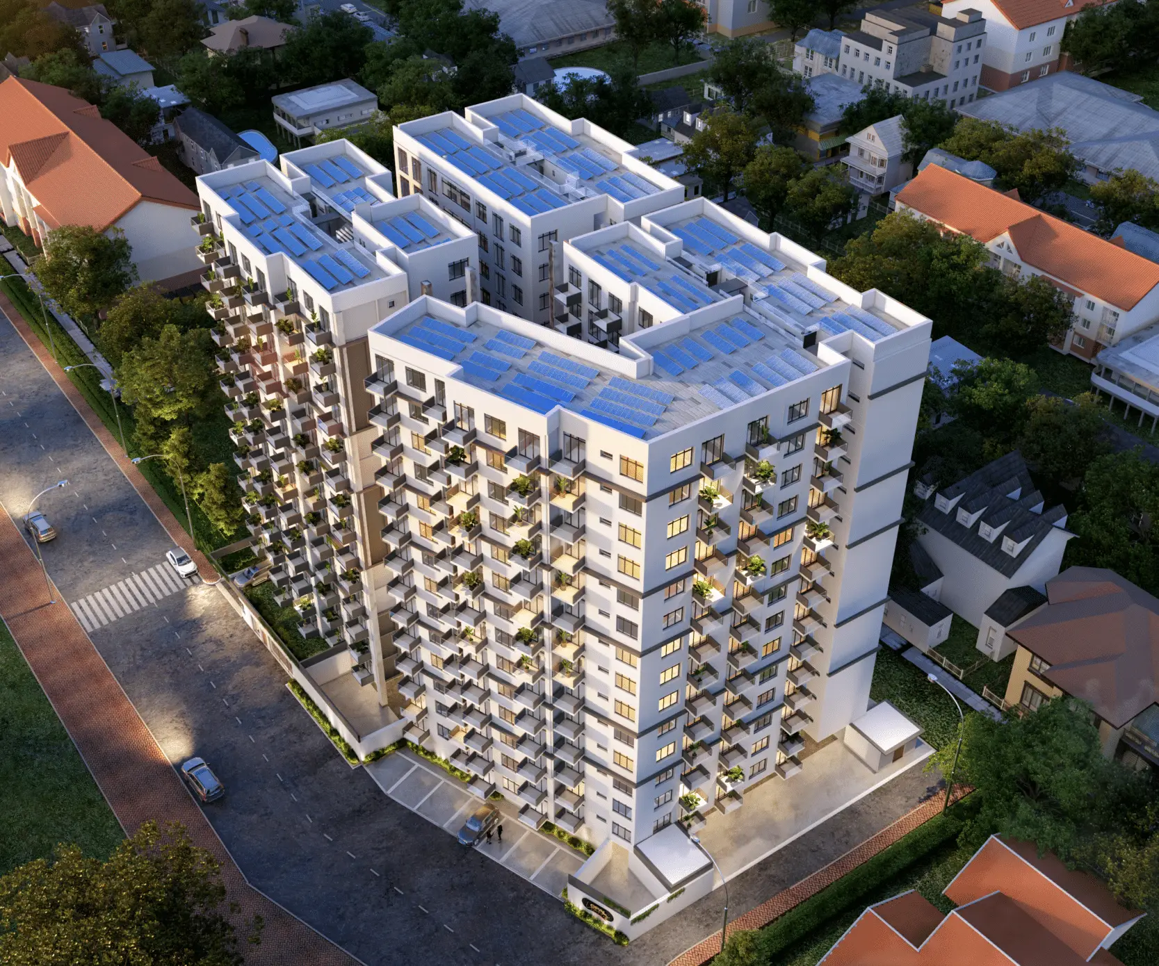 Aerial view of the Opal Suites solar rooftop