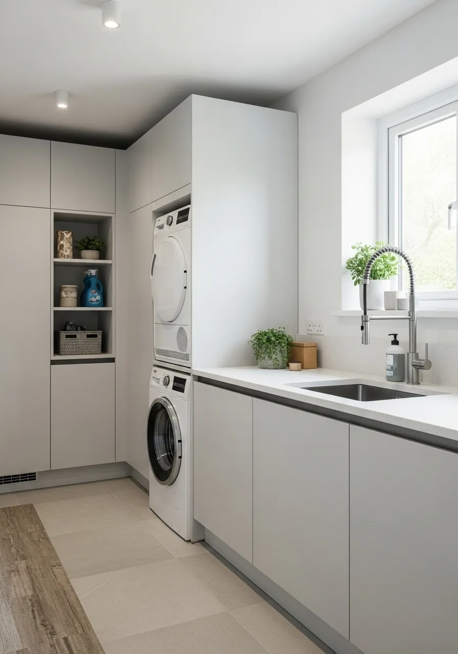 Utility room with laundry machines and sink, as drawn on the floor plans